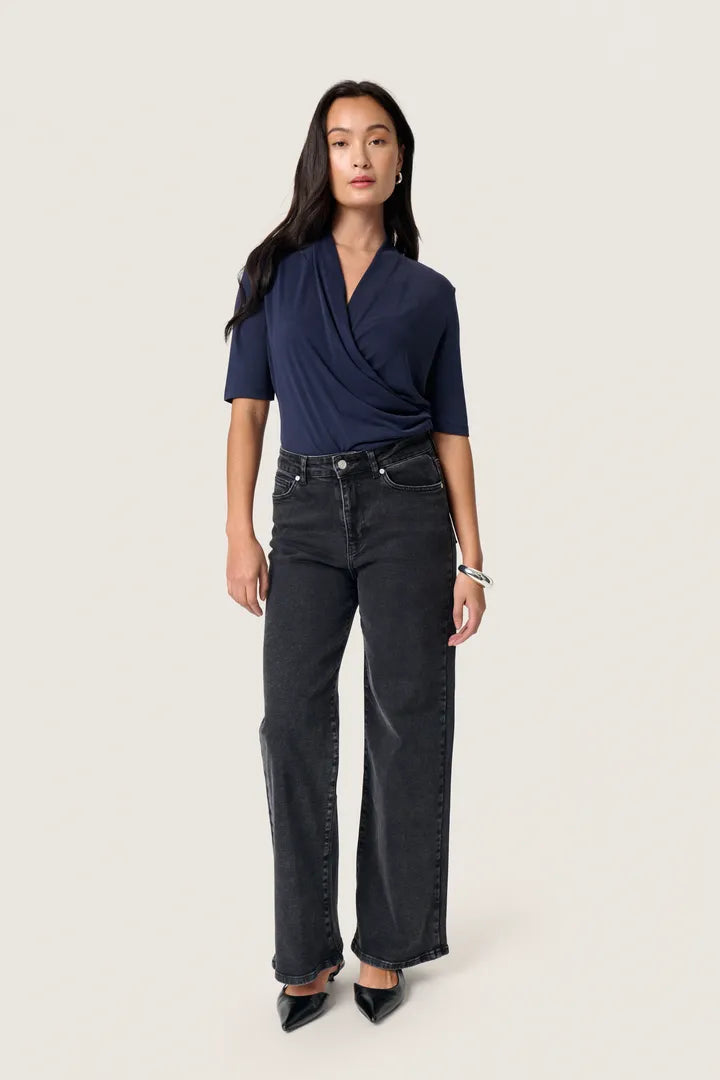 COLUMBINE WRAP BLOUSE - NAVY - SOAKED IN LUXURY