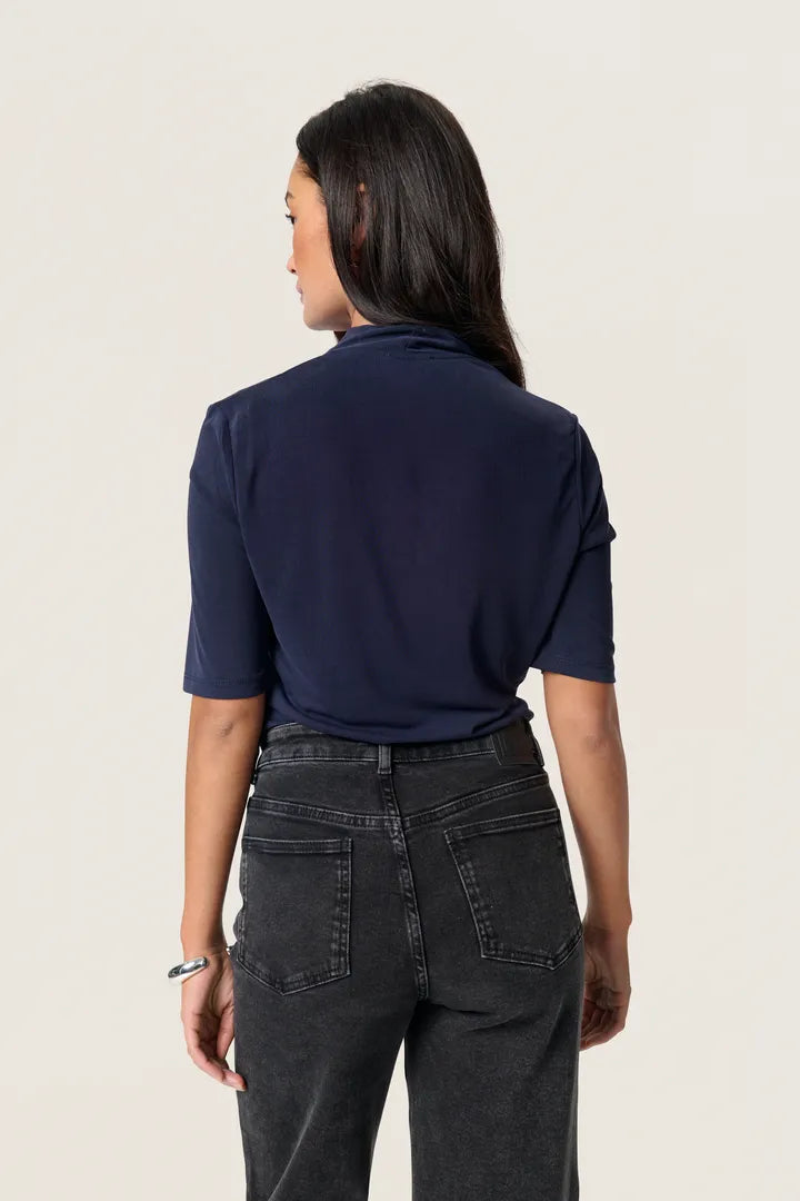 COLUMBINE WRAP BLOUSE - NAVY - SOAKED IN LUXURY