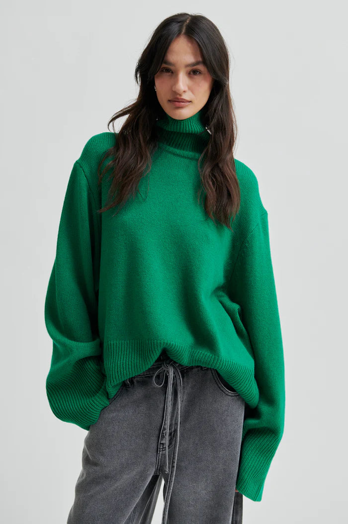 ALPHA KNIT T-NECK - GRØN - SECOND FEMALE