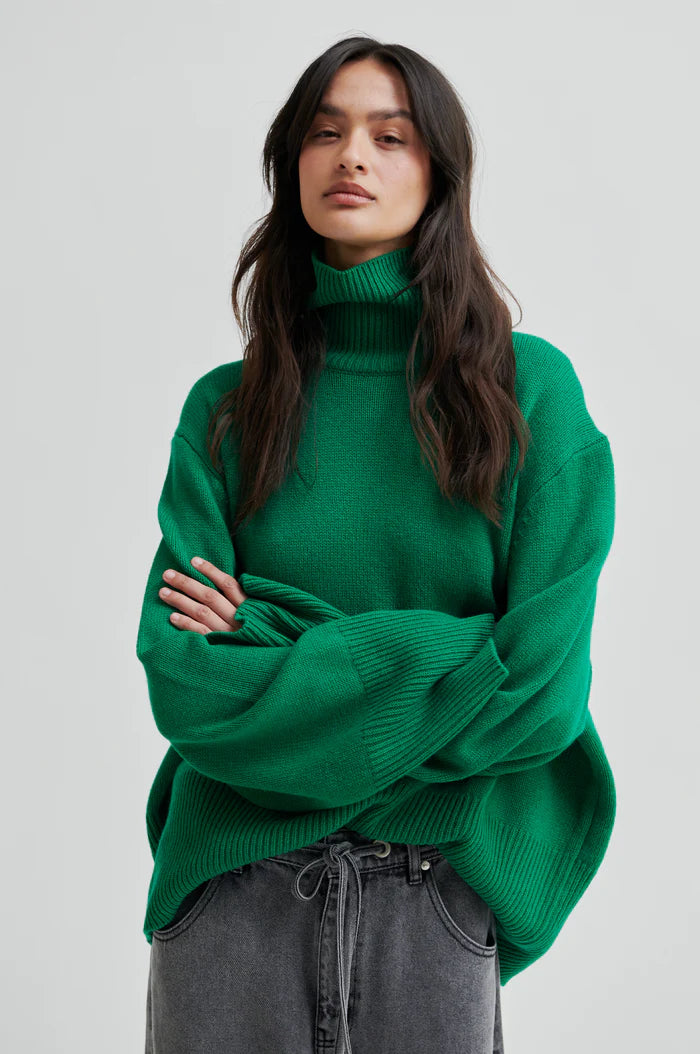 ALPHA KNIT T-NECK - GRØN - SECOND FEMALE