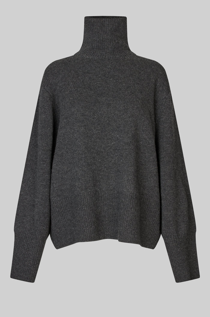 ALPHA KNIT T-NECK - GRÅ - SECOND FEMALE